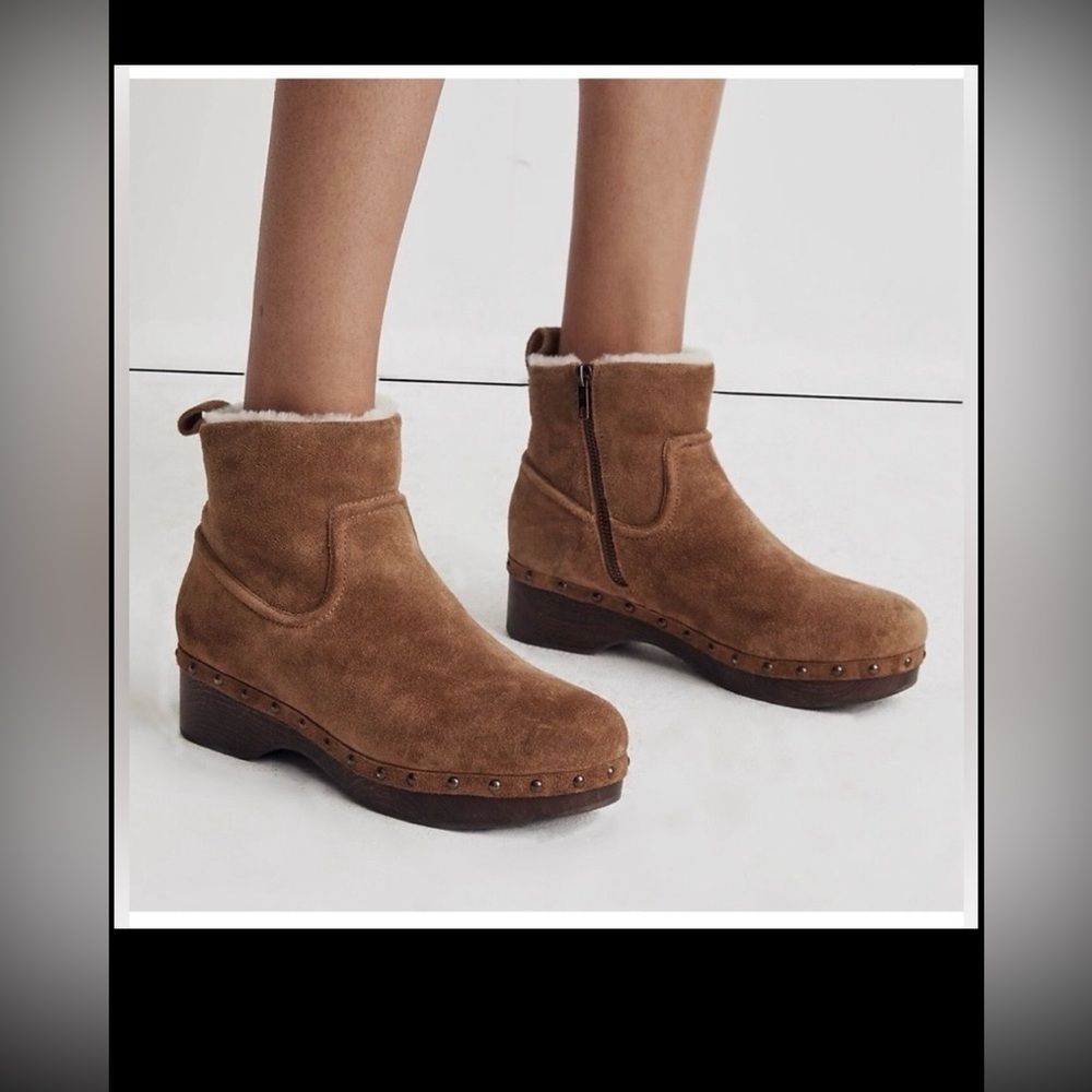 Madewell The Marceline Platform Boots Suede Wood Shearling in Tan Size 7.5 NWOB